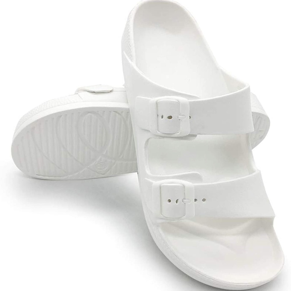 Women's Comfort Slides Double Buckle Adjustable EVA Flat Sandals Size 8